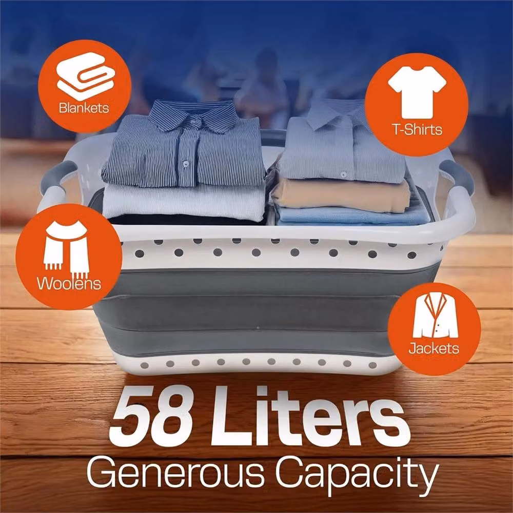 Nordara Grey Collapsible Pop-Up Laundry Basket with 3 Handles, 58L – 3