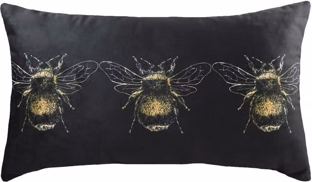 Make it a Home Gold Bee Rectangular Velvet Cushion in Black, W: 50 cm