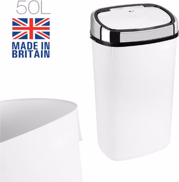 DIHL White 50L Sensor Bin with Chrome Lid, Made in the UK