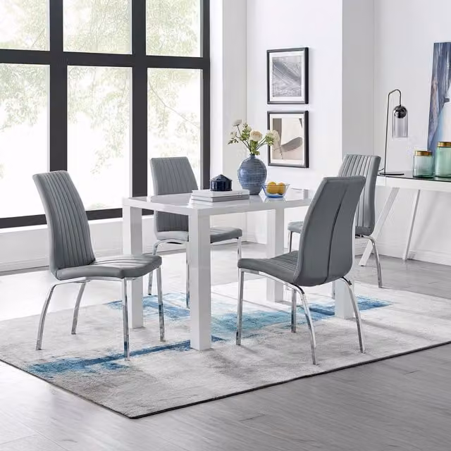 FurnitureboxUK Pivero White High Gloss Rectangular Dining Table and 4 Isco Chairs Set in Grey