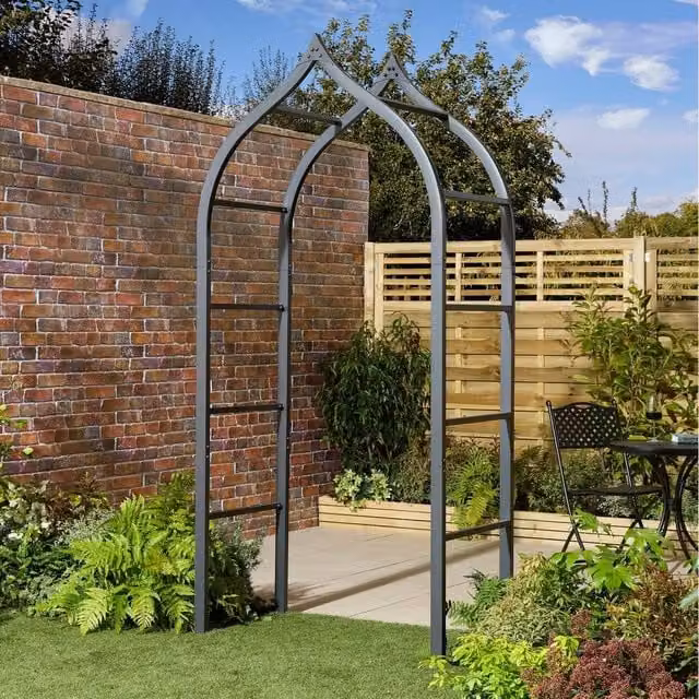 Rowlinson Palermo Arch Steel Freestanding Garden Arch in Grey, W: 104 cm, D: 61 cm, H: 240 cm