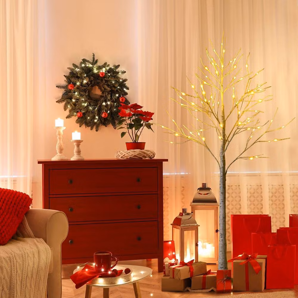 Costway Lighted Artificial White Birch Tree with 48 Warm White LEDs, Height: 121.92 cm – 7