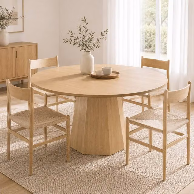 Merax Mid-Century Modern Round Pedestal Dining Table in Brown, W: 120 cm, H: 75 cm – 1