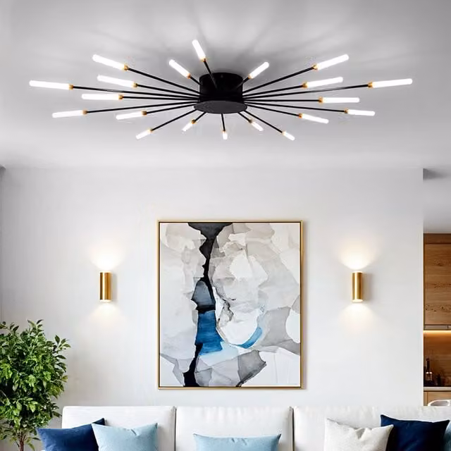 Living Star Modern LED Ceiling Light Fixture in Black with Firework Effect, W/D/H: 100 x 100 x 8.3 cm