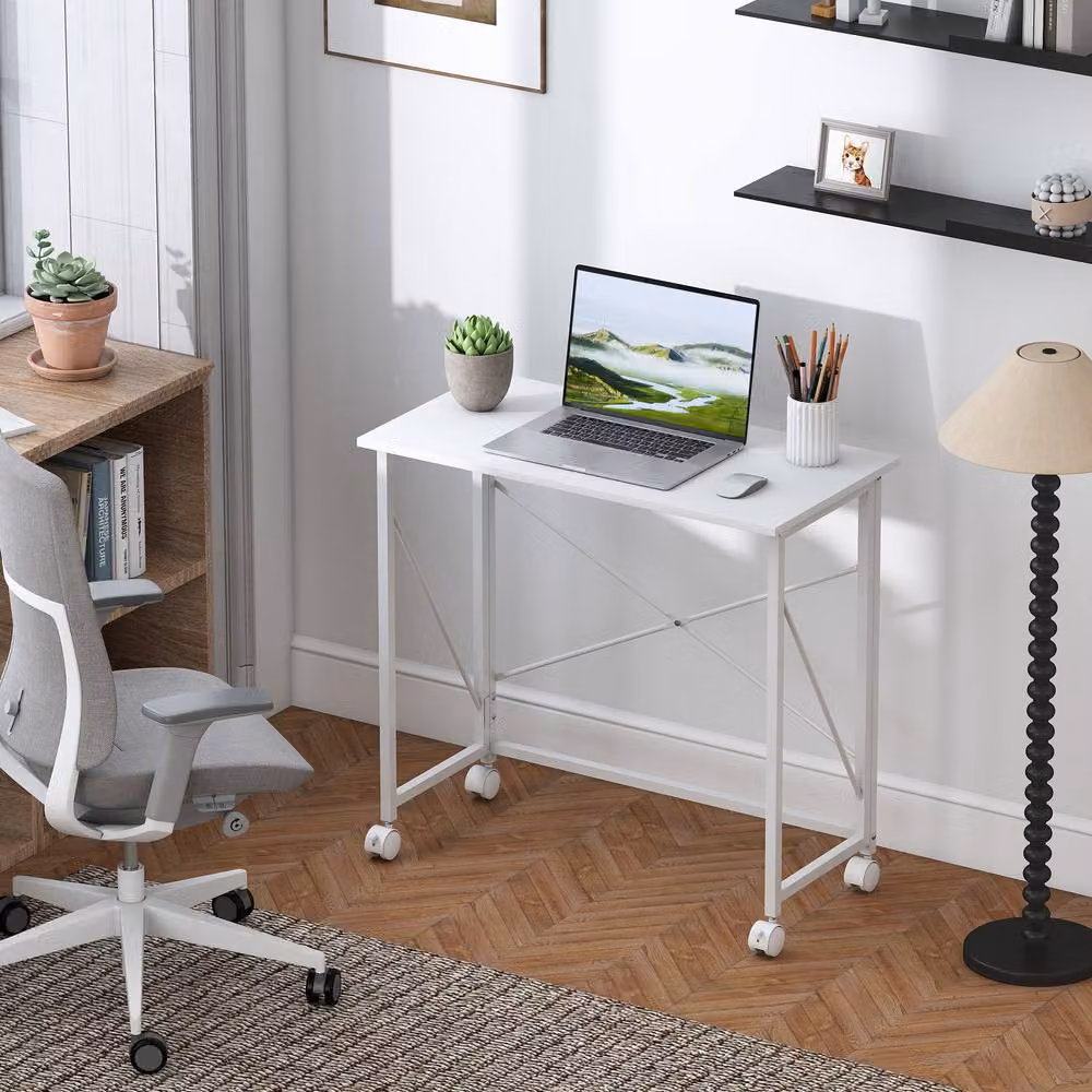 Rolipo White Folding Computer Desk with Castors – 2