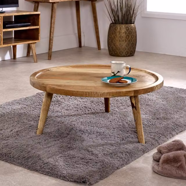 IH Design Marlow Round Mango Wood Coffee Table, Brown, W/D/H: 70 x 70 x 30 cm