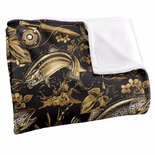 JQ Licensing Trout Tiki Fishing Pattern Super Soft Fleece Throw Blanket, White, W/D/H: 152 x 127 cm – 2