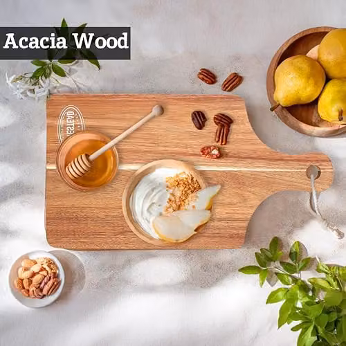 Premier Housewares White Acacia Wood Rectangular Chopping and Serving Board with Handle – 3