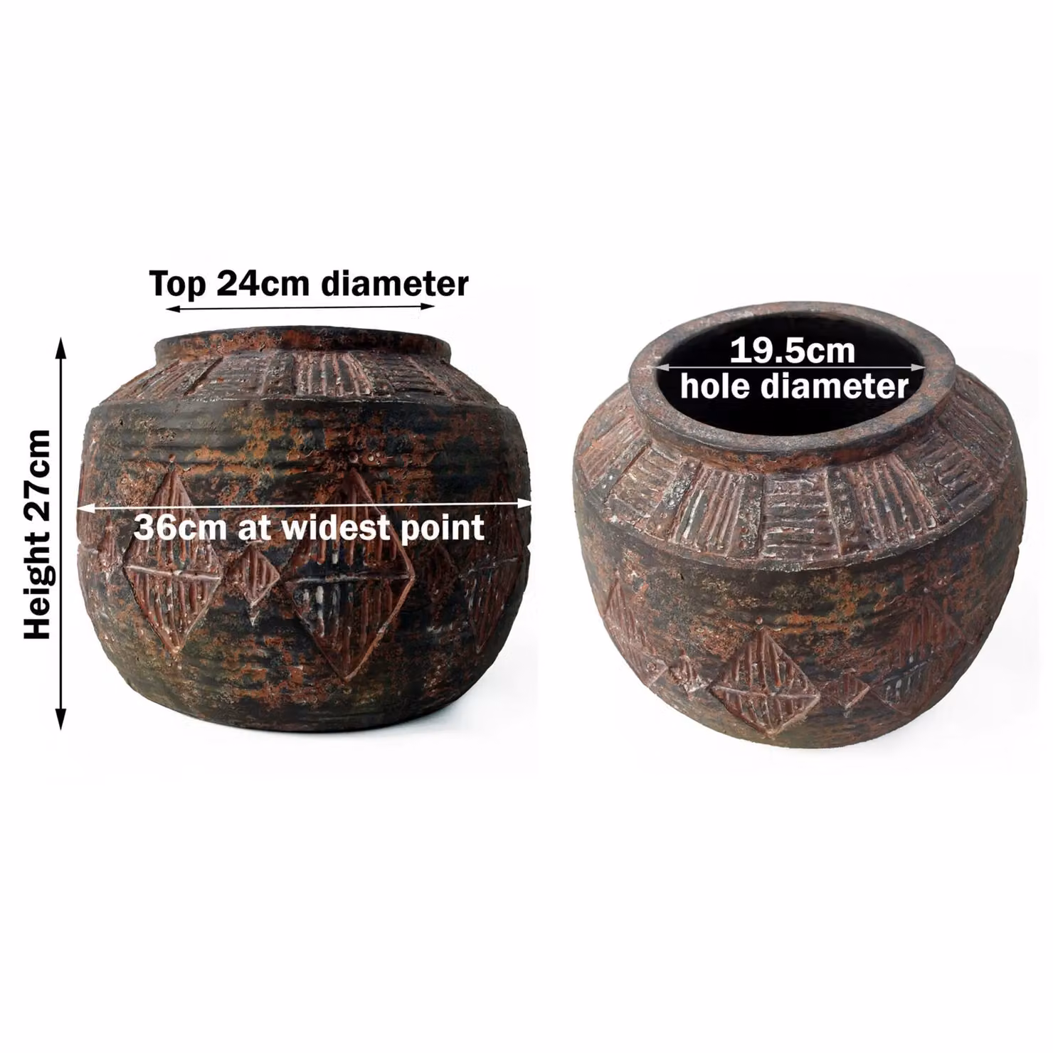 Leaf Aztec Diamond Large Planter in Black or Brown, W/D/H: 27 x 27 x 37 cm or 27 x 36 x 37 cm – 4