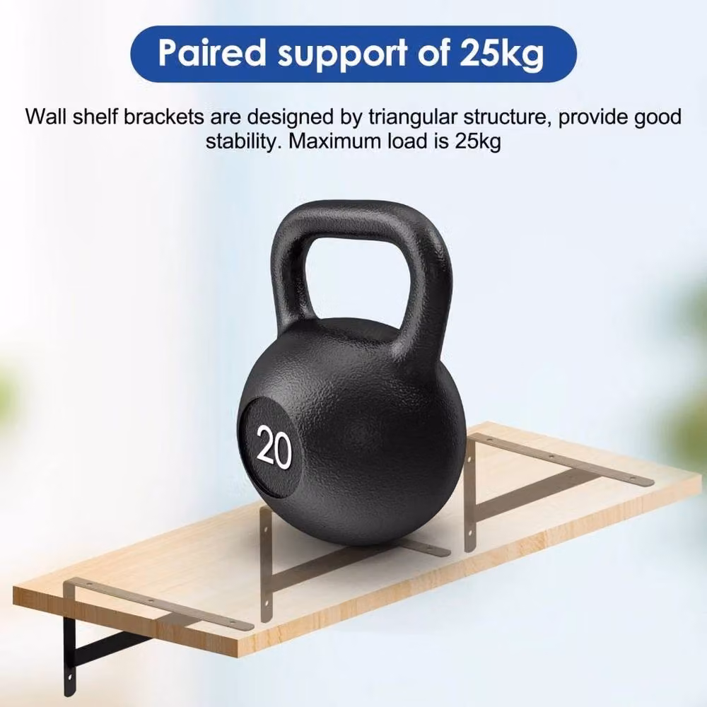 SPETLEK 10 Pack Heavy Duty Cast Iron L Shelf Brackets, Black, Wall Mounted, 20.32 x 20.32 cm – 6