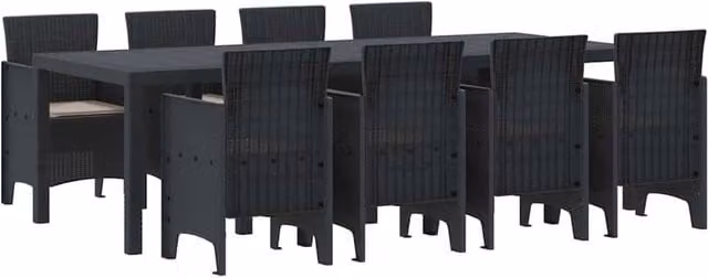 Berkfield Home 9 Piece Anthracite Poly Rattan Garden Dining Set with Black Cushions – 1