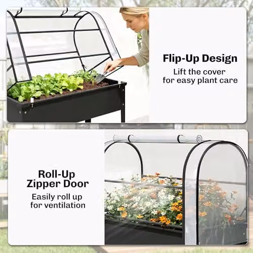 Outsunny Raised Garden Bed with Flip-Top Cover in Black – 5