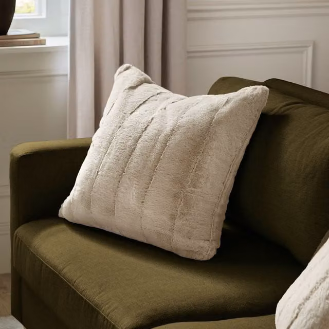 Paoletti Empress Faux Fur and Velvet Square Cushion in Beige, W/D/H: 55 x 55 x 55 cm – 1