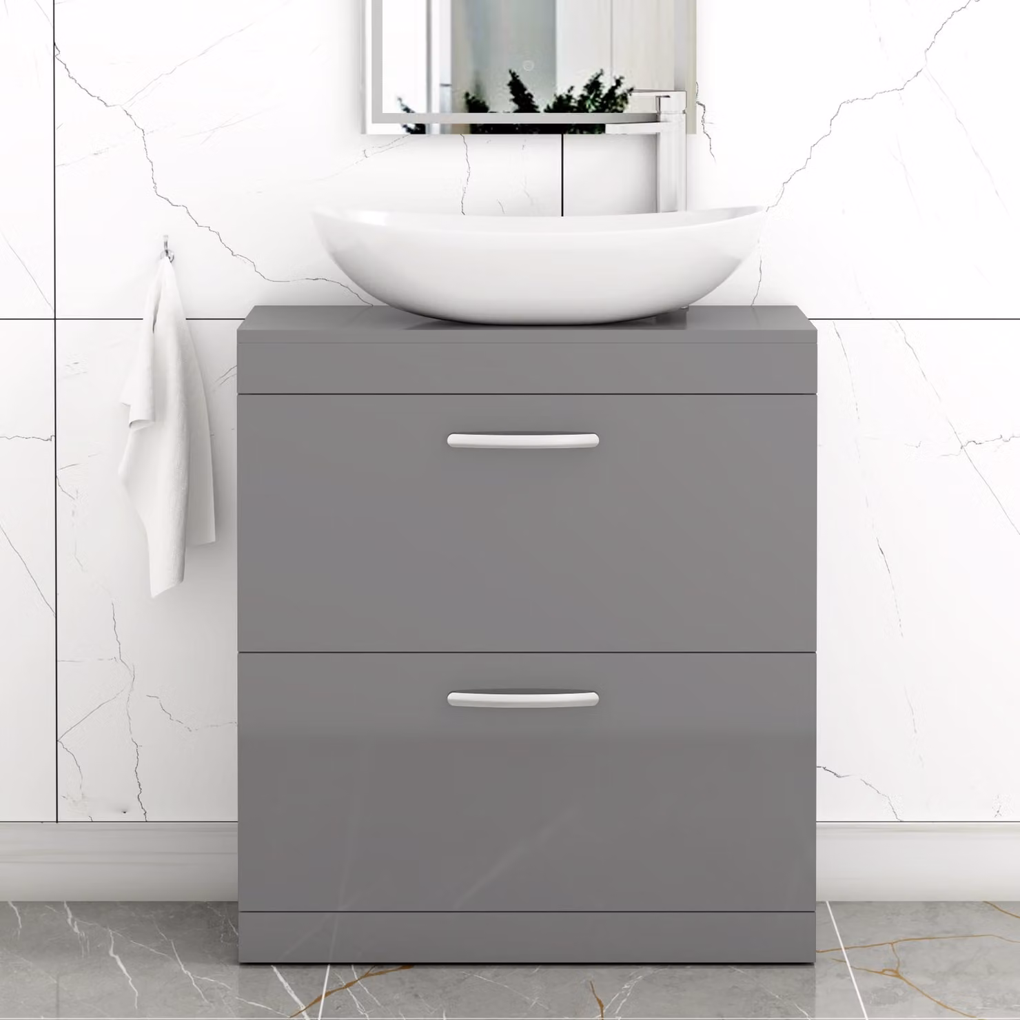 Cesar Turin 800mm Floor Standing 2 Drawer Vanity Unit with Countertop Basin in Indigo Grey Gloss