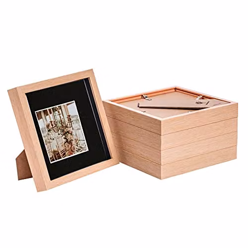 Nicola Spring 5 Piece Square 3D Shadow Box Photo Frame Set in Black and Brown with Glass Aperture