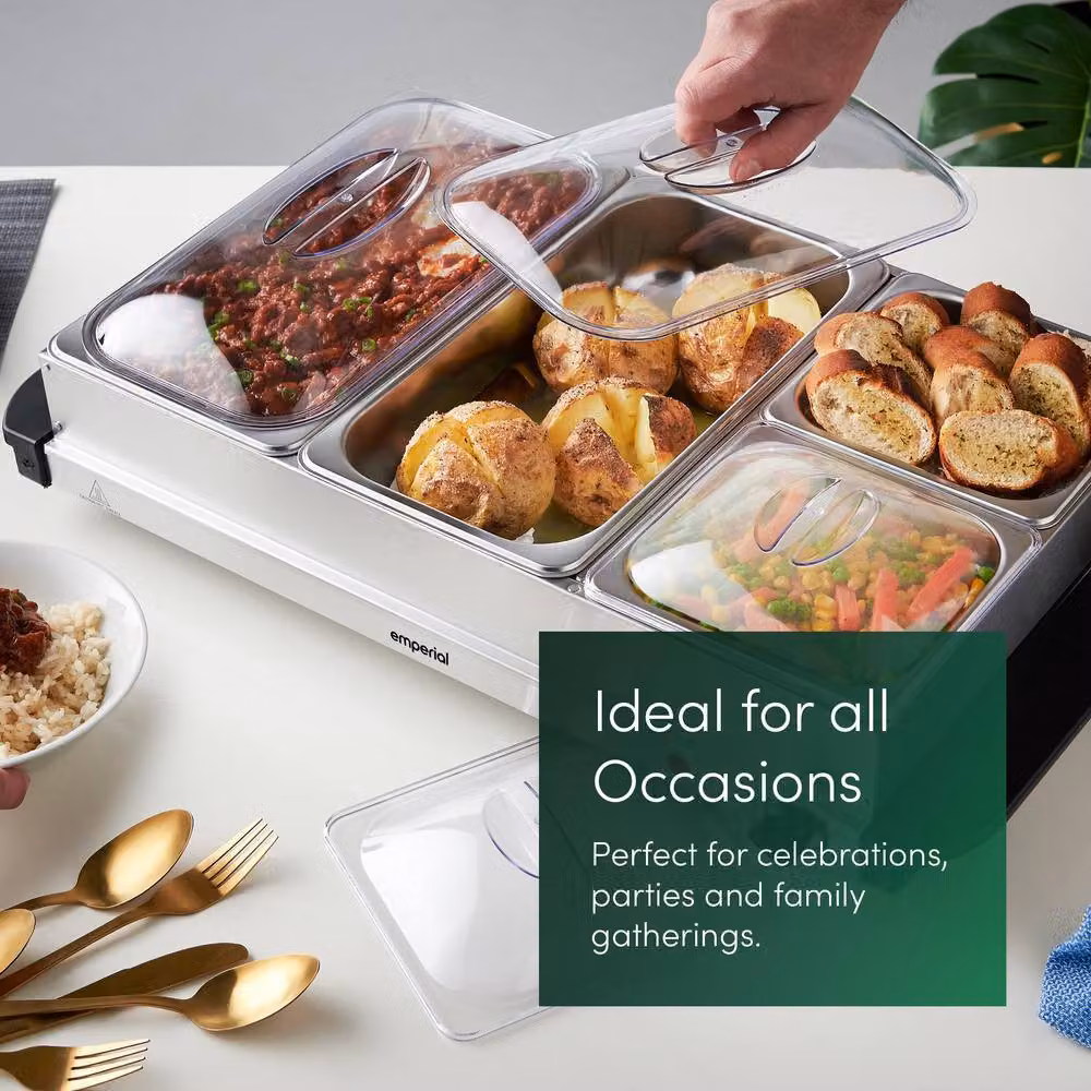 Emperial 4 Tray Electric Buffet Food Warmer with Adjustable Temperature, 300W, Silver – 3