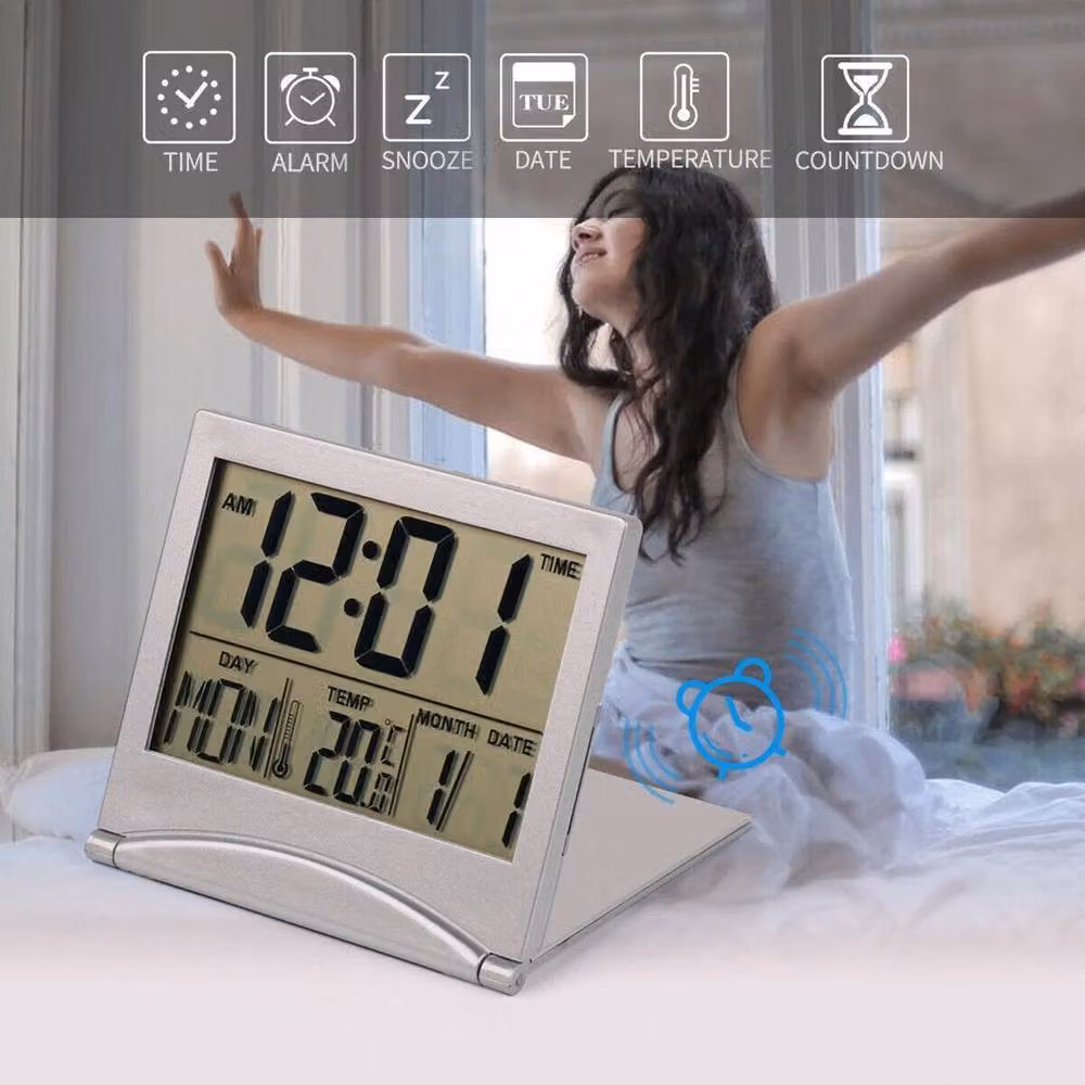 PAWNORA Digital LCD Screen Travel Alarm Clock in Silver – 4