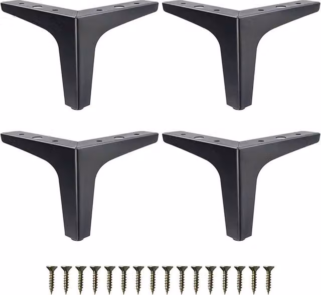 VOGREX 4-Piece Black Iron Metal Furniture Legs for Sofas, Cabinets and Tables