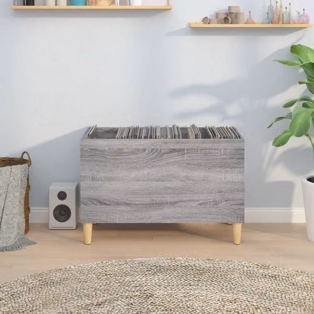 Berkfield Home Record Cabinet in Grey Sonoma, W/D/H: 74.5 x 38 x 48 cm