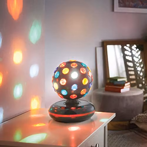 Global Gizmos 45830 Rotating LED Disco Ball with Multi-Colour Lights, Black – 5