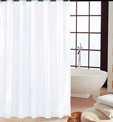 KAV Waterproof and Mould Resistant Polyester Fabric Shower Curtain in Plain White, W: 220 cm, H: 180 cm