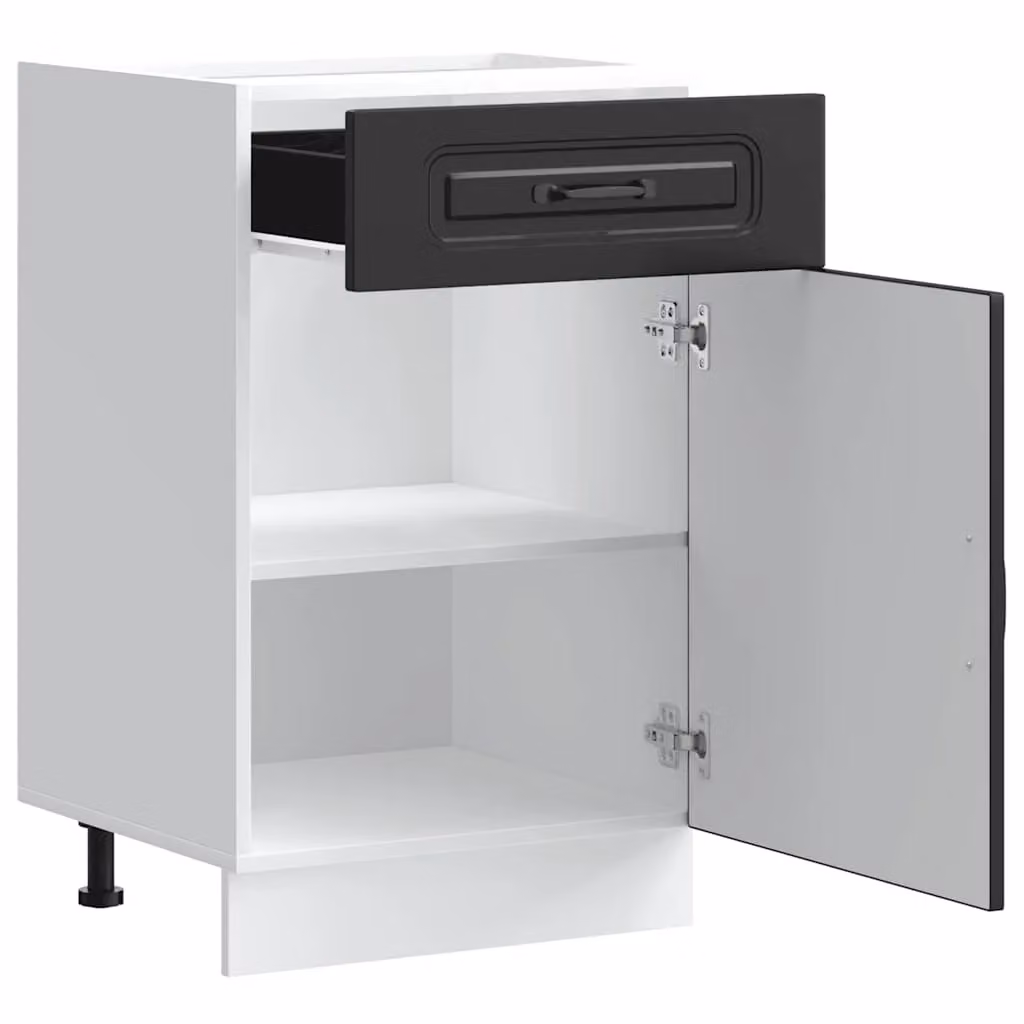 Berkfield Home Kalmar Black Matt MDF Freestanding Kitchen Base Unit with Hinged Doors and Internal Shelves – 4