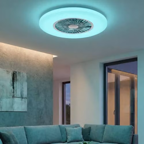 Globo Lighting RGBW Dimmable LED Ceiling Fan with Remote Control, White and Chrome, Diameter: 59.5 cm, Height: 15.4 cm – 4