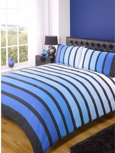 Rapport Modern Striped Cotton Duvet Cover Set in Blue and Multicolour, W: 140 cm, L: 200 cm