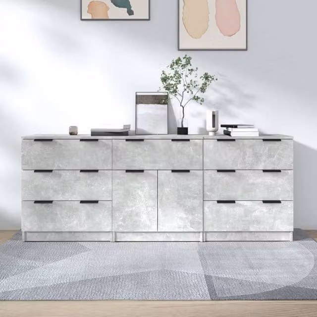 Berkfield Home 3 Piece Sideboard Set in Concrete Grey Matt Engineered Wood