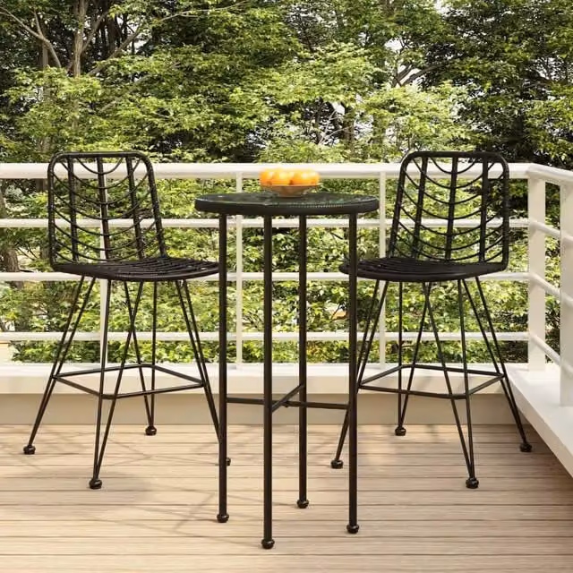 Berkfield Home Set of 2 Modern Black PE Rattan and Steel Bar Stools, W/D/H: 45 x 56 x 103.5 cm