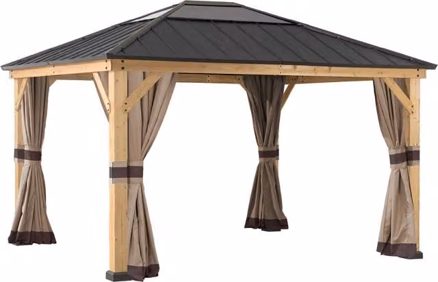 Sunjoy Universal Opaque Fabric Curtain Set for Cedar Wood Gazebos, Dark Brown