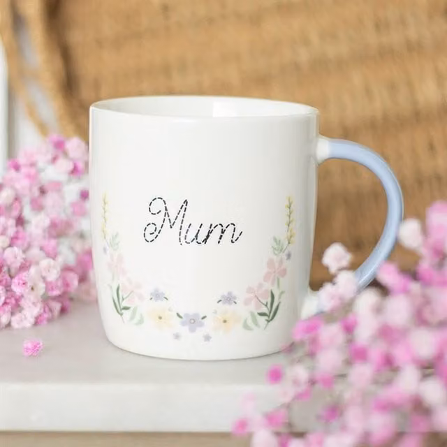 KDMK Floral Ceramic Mug for Adults, White and Blue, 350 ml