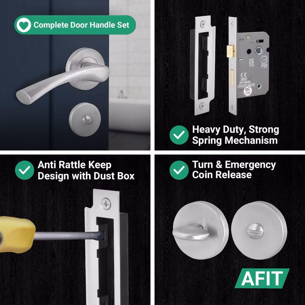 AFIT Satin Nickel Bathroom Door Handle Rose Set, Silver, 1 Pair – 3