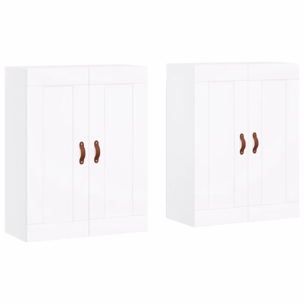 Berkfield Home Set of 2 White Modern Wall Mounted Cabinets with Hinged Doors and Internal Shelves