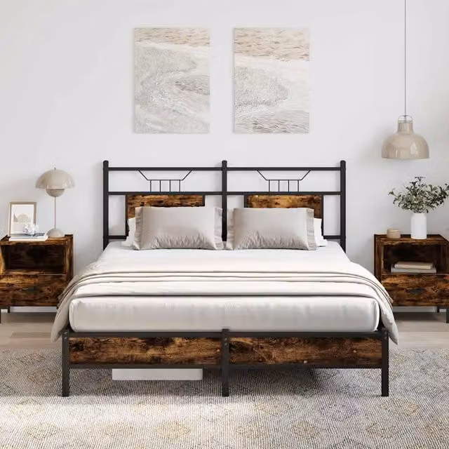 Berkfield Home Smoked Oak Bed Frame in Brown, Engineered Wood, W/D/H: 140 x 190 cm – 1