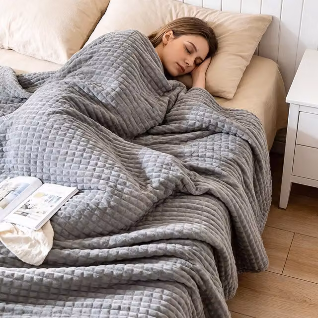 Livingandhome Reversible Fleece Quilted Throw Blanket in Grey, W: 200 cm, D: 180 cm