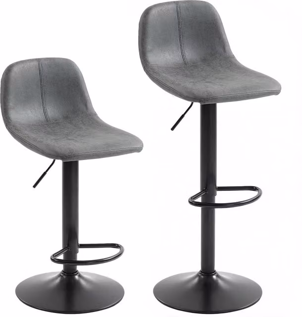 HOMCOM Set of 2 Modern Grey Swivel Bar Stools with Footrest and Synthetic Leather Upholstery – 1