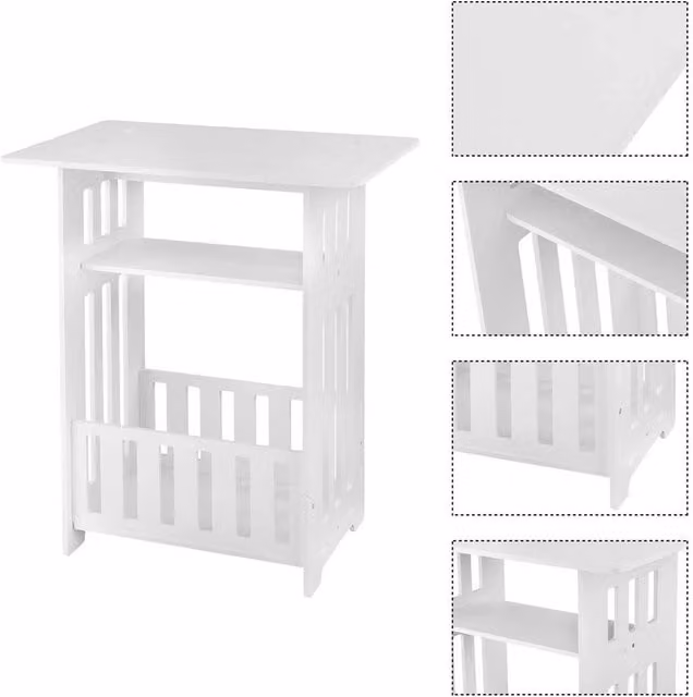 VOGREX White 3-Tier Coffee Table with Composite and Metal Construction, W/D/H: 60 x 45 x 60 cm