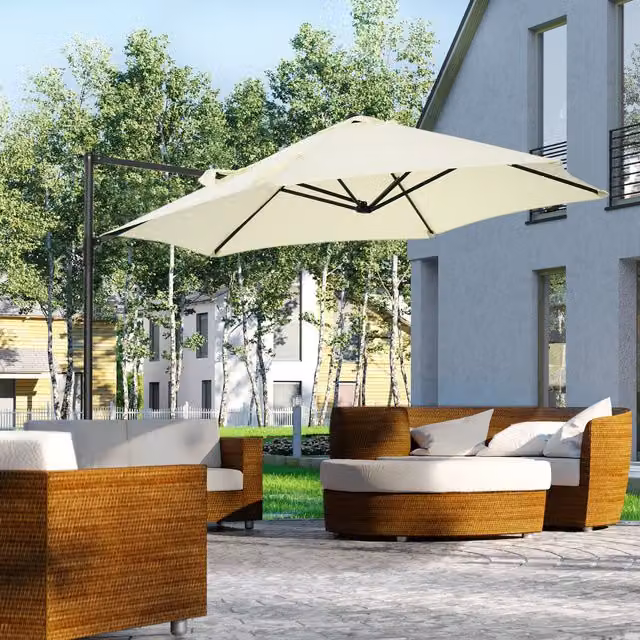 Outsunny 2.5m 360 Degree Rotation Cantilever Garden Parasol in Beige