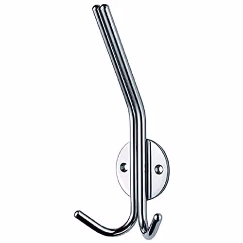 Loops Slimline Double Hat and Coat Wall Hook in Bright Stainless Steel, 35mm Projection