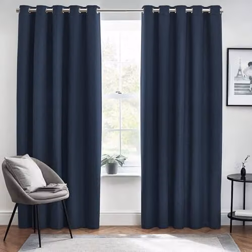 Riva Home Furn Dawn Modern Blackout Eyelet Curtains, Midnight Blue, Width: 117 cm, Drop: 137 cm – 2