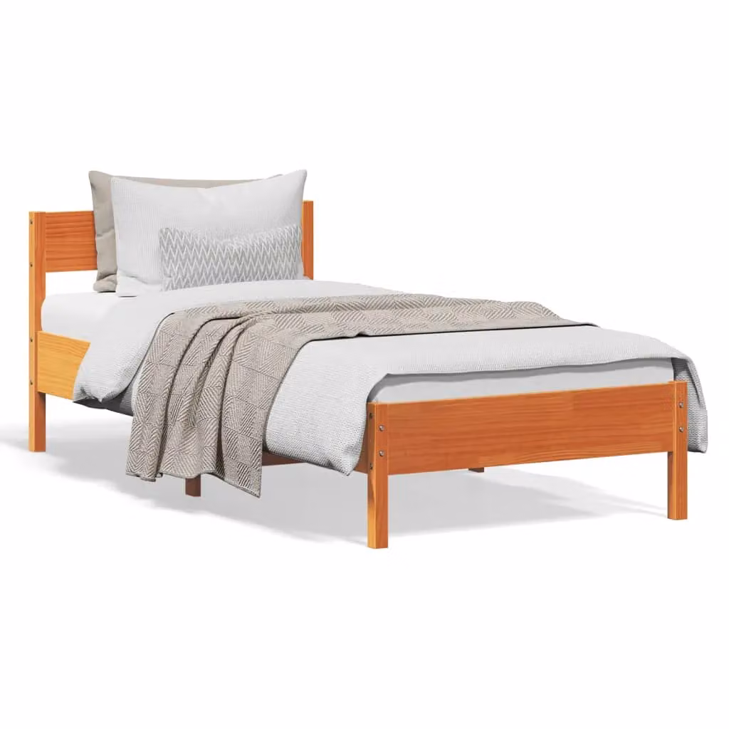 Berkfield Home Solid Wood Pine Bed Frame in Wax Brown, W/D/H: 90 x 200 cm – 2
