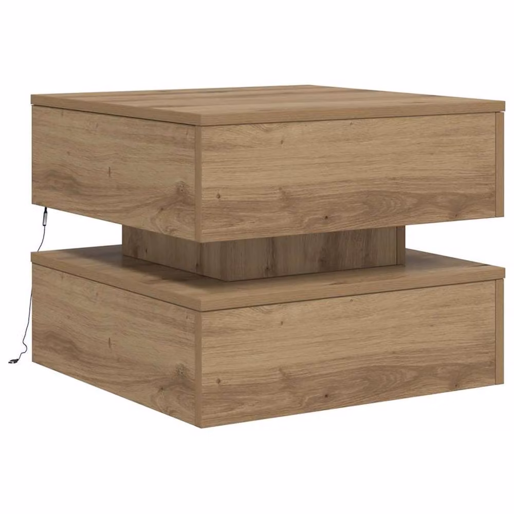 Berkfield Home Artisan Oak Coffee Table with LED Lights in Brown, W/D/H: 50 x 50 x 40 cm – 3