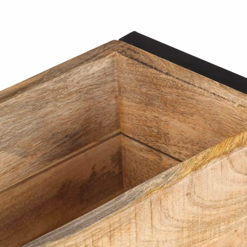 Berkfield Home Black Rough Mango Wood and Steel Planter Tub, W/D/H: 60 x 20 x 68 cm – 5