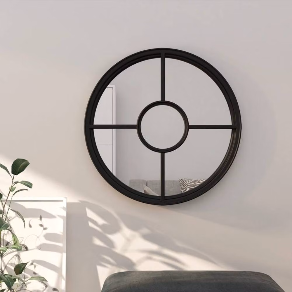 Berkfield Home Round Antique Metal Wall Mirror in Black, Diameter: 40 cm – 2