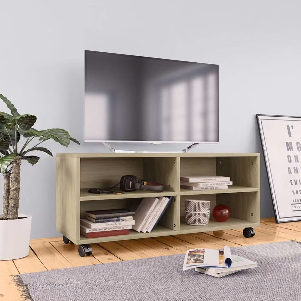 Berkfield Home Sonoma Oak TV Cabinet in Brown with Castors, W/D/H: 90 x 35 x 35 cm – 2