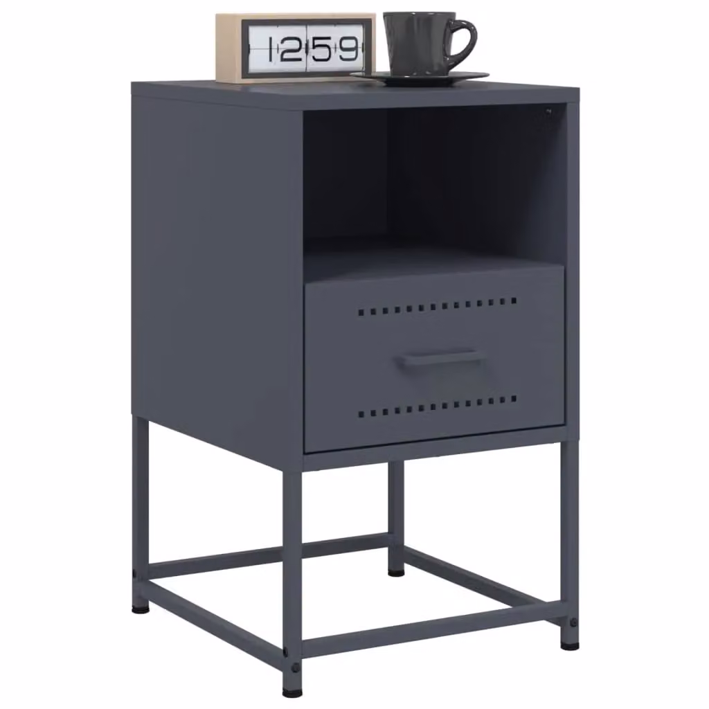 Berkfield Home Set of 2 Anthracite and Black Metal Bedside Cabinets, W/D/H: 36 x 39 x 60.5 cm – 3