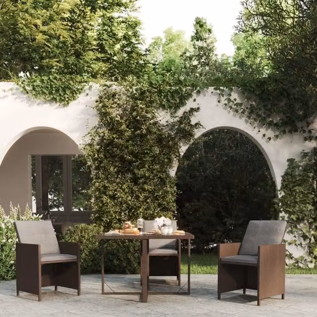 Berkfield Home Brown Poly Rattan and Glass Garden Table W/D/H: 109 x 107 x 74 cm