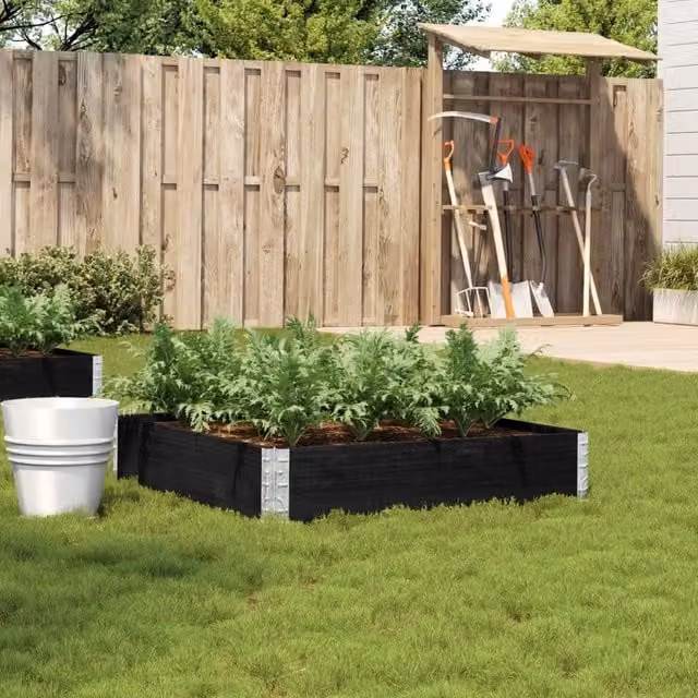 Berkfield Home Garden Black Wooden Raised Bed Planter with Galvanised Steel W/D/H: 100 x 100 x 100 cm – 1