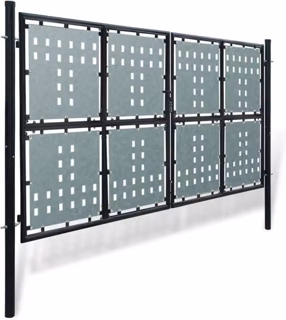 Berkfield Home Black Double Door Galvanised Steel Swing Fence Gate W: 300 cm, H: 200 cm